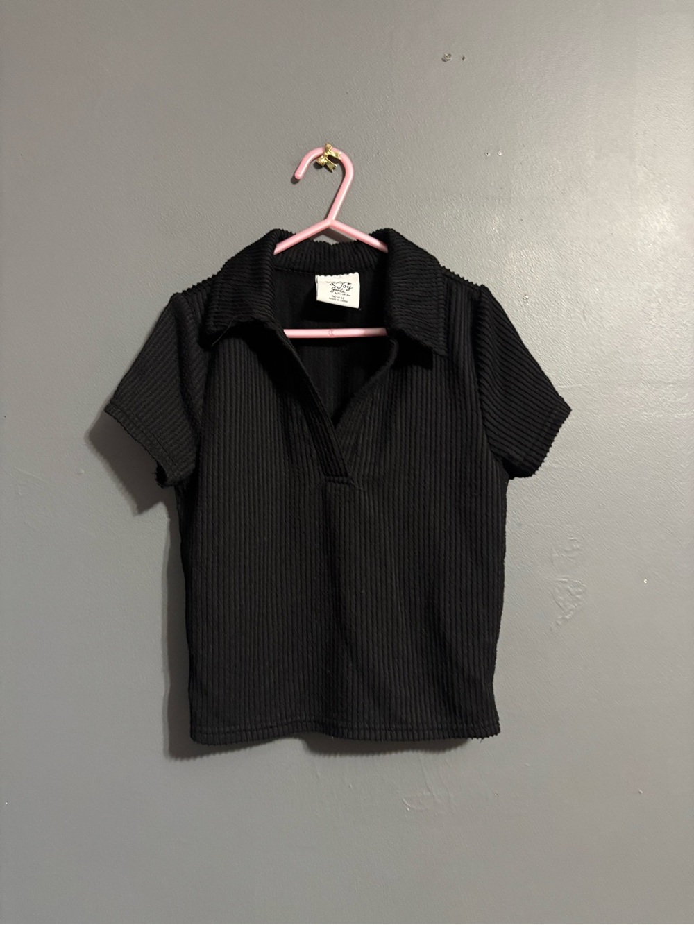 Jolie & Joy girls black v-neck collared basic blouse size medium (10-12)
